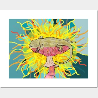 Bearded Dragon On Mushroom Posters and Art